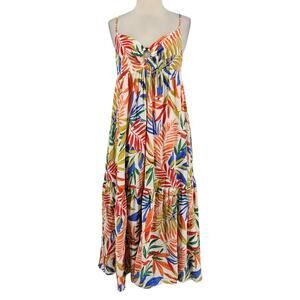 Sweet Lemon Tropical Maxi Dress – Multicolor Leaf Print Tiered Skirt